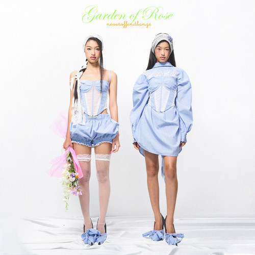 NOLA 蕾丝蓝梦 法式条纹镂空网纱鱼骨吊带宽松衬衣花苞裙套装女