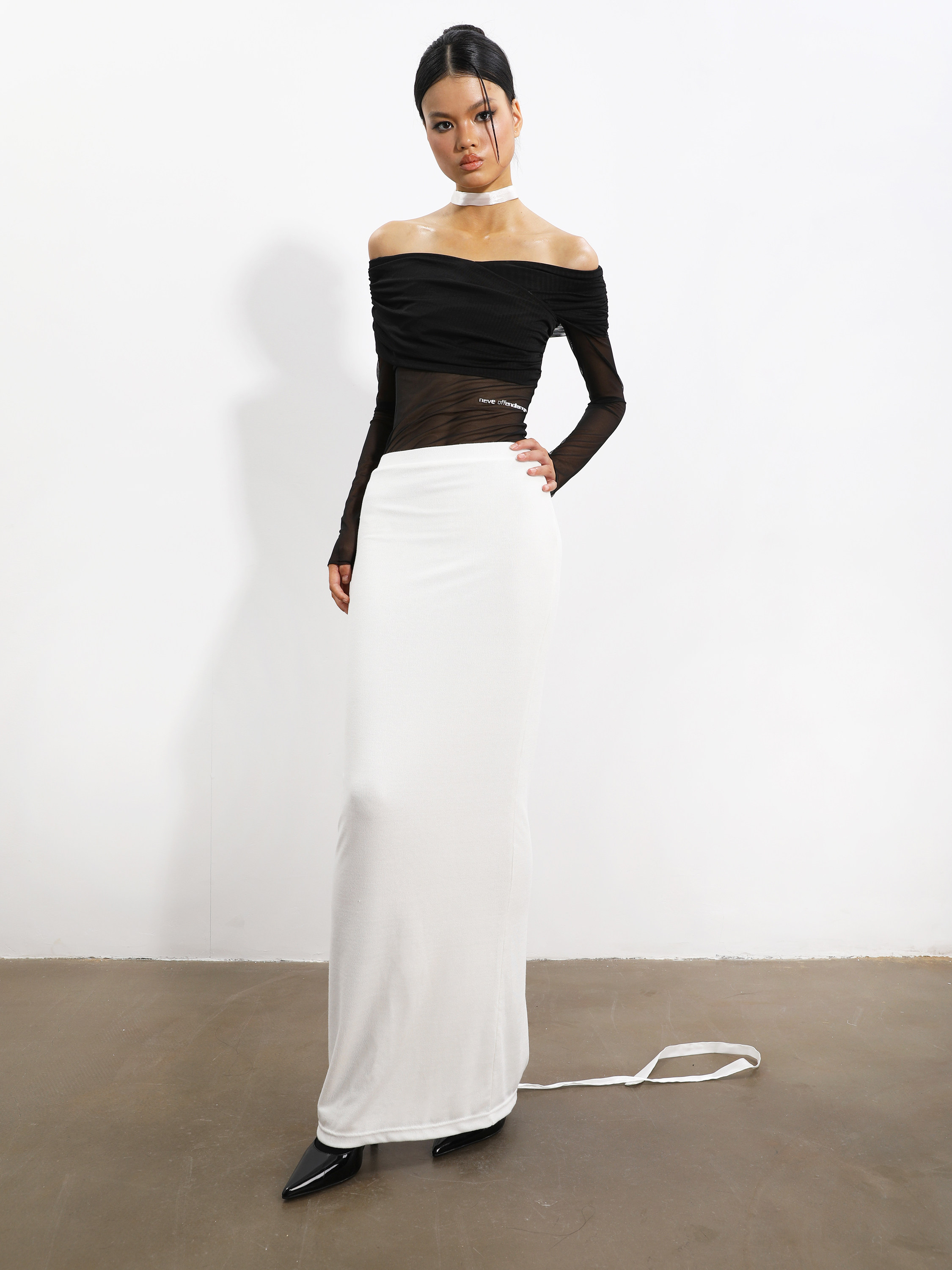 nola* unpleated silk dress"不被束缚"白色网纱半身长裙