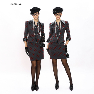NOLA*Lady Suit 法式波点小香风名媛感拼皮显瘦西装上衣套装女