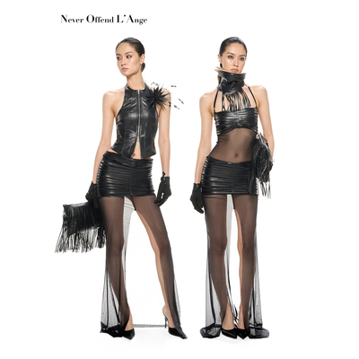 NOLA皮质绑带网纱紧身吊带裙