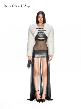 NOLA 雪国恋冬 白色银狐渐层毛毛皮草夹棉坎肩长袖皮带扣棉服外套