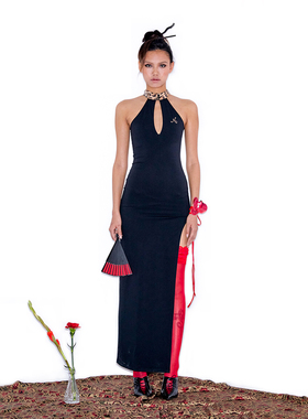 NOLA*Leopard Cheongsam 豹纹新中式旗袍挂脖性感长裙