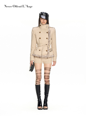 NOLA巴宝栗旧梦双排扣廓形风衣拼接豹毛棉服外套洋气时髦短裤套装