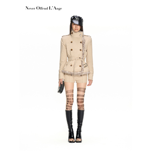 NOLA巴宝栗旧梦双排扣廓形风衣拼接豹毛棉服外套洋气时髦短裤套装