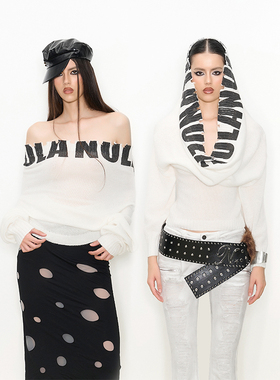 NOLA 一衣多穿 字母荡领一字肩斜肩连帽毛织连衣裙上衣毛衣