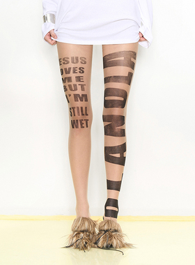 NOLA 不规则裸色极透10D水印英文字母连体丝袜性感辣妹百搭单品