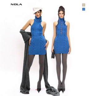 卡其棕 NOLA 克莱因蓝 Dress 正反两穿镂空蕾丝连衣裙 Sweater