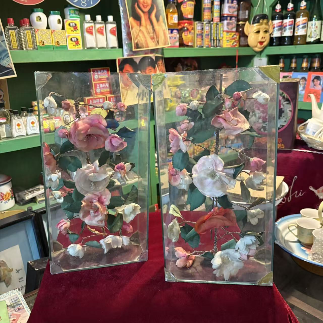 花瓶画镜80 90年代怀旧老物件玻璃花瓶摆件复古收藏