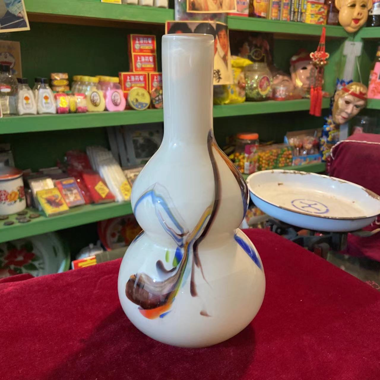琉璃花瓶1个老式玻璃瓶子70 80 90年代怀旧老物件摆件