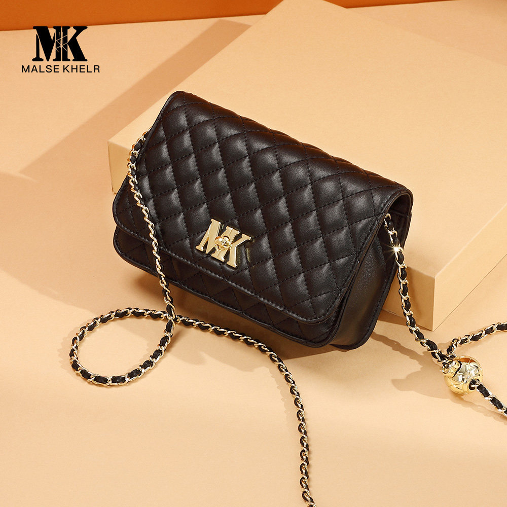 MALSE KHELR真皮包包2021新款包包小香风菱格链条包单肩斜挎包女