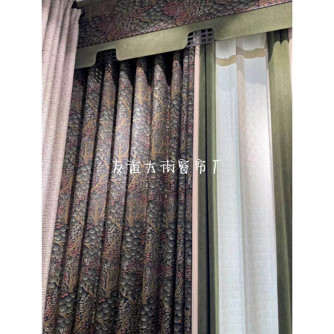 友谊大街黑色松树印花法式中国风窗帘别墅高窗卧室南洋遮光定制