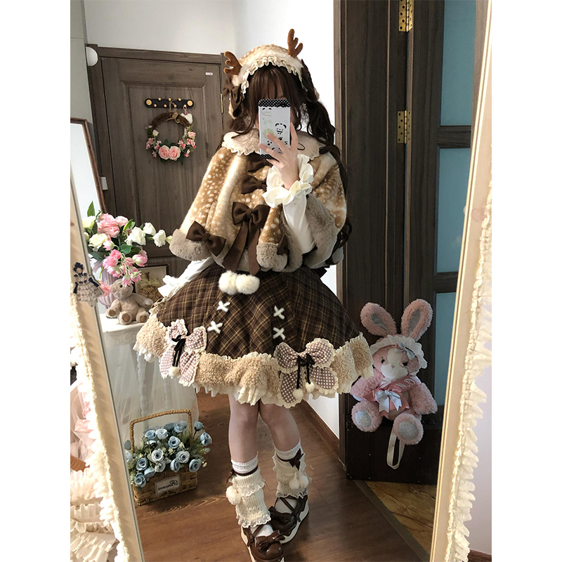 可爱小熊内搭连衣裙斗篷lolita裙洛丽塔蝴蝶结公主裙秋冬款日