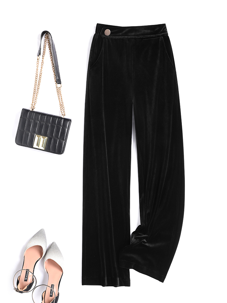 窄版金丝绒阔腿裤女秋冬新款高腰垂感休闲裤小个子加绒加厚直筒裤