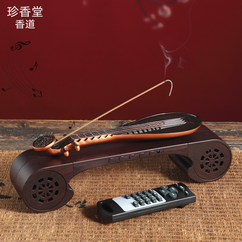 经典仿古琵琶古典音乐机香薰炉茶室线香插檀香炉家用古琴蓝牙音响