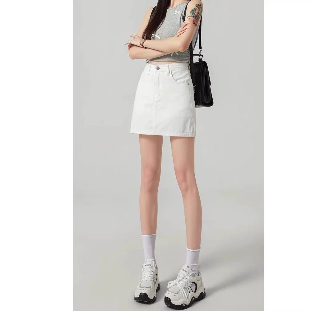 白色牛仔半身裙短裙女2025夏季新款高腰显瘦防走光a字裙包臀裤裙