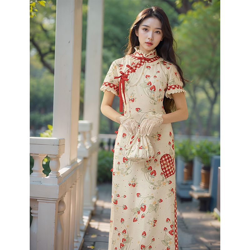 草莓果园长短款改良版旗袍裙子女可爱优雅设计感新中式国风连衣裙