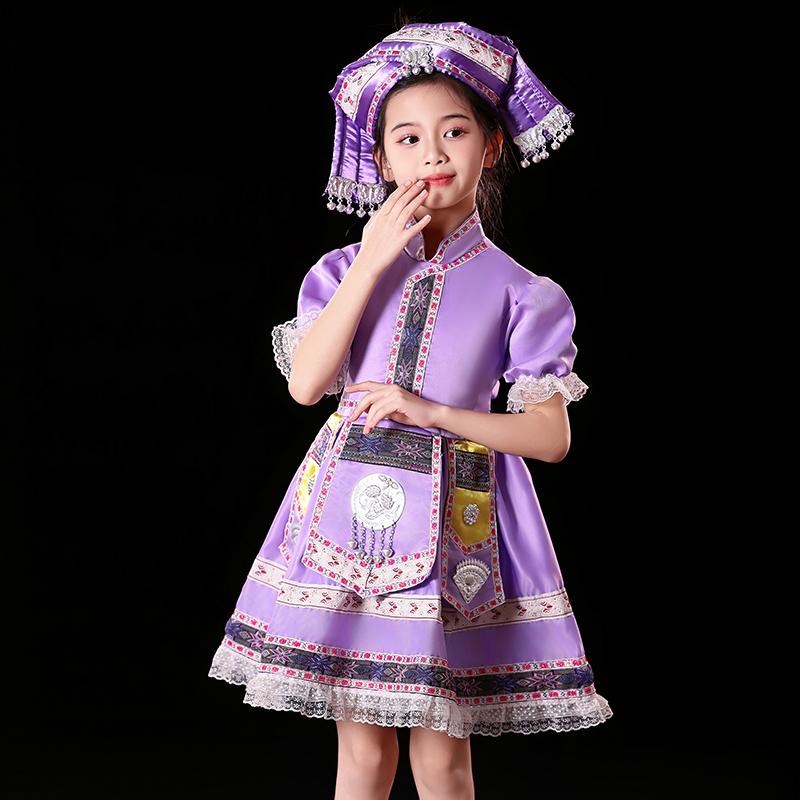 儿童三月广西壮族改良民族表演服