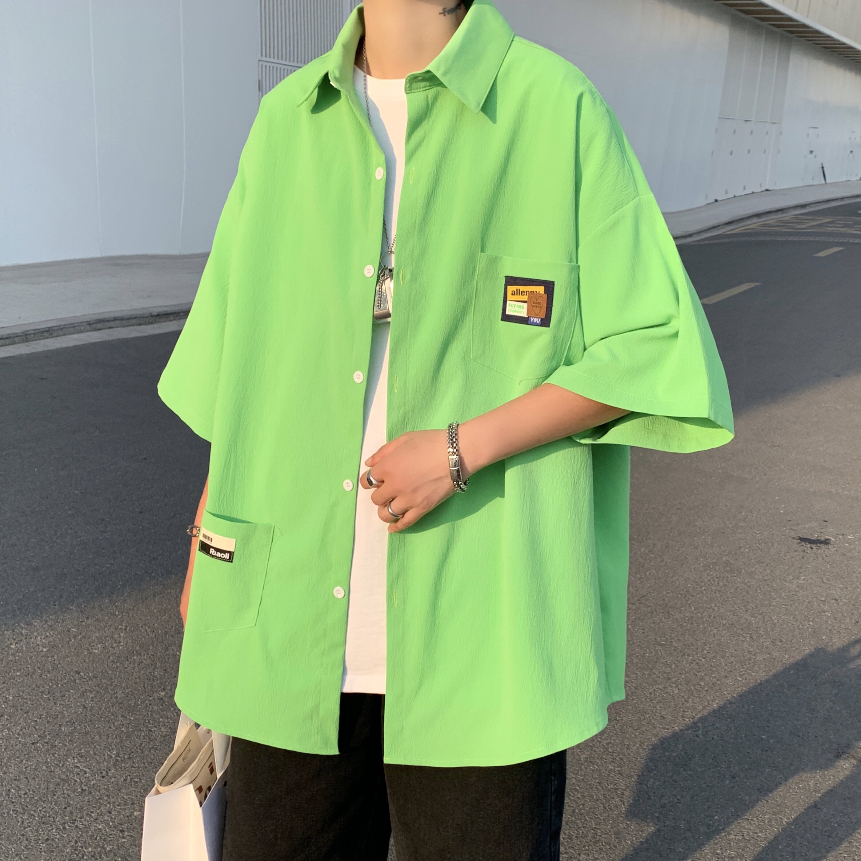 胖胖哥短袖衬衫男士ins潮牌设计感大码衬衣夏季港风宽松百搭外套,男装T恤,星座230-1