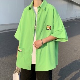 胖胖哥短袖衬衫男士ins潮牌设计感大码衬衣夏季港风宽松百搭外套，男装T恤，星座230-1