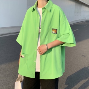 胖胖哥短袖衬衫男士ins潮牌设计感大码衬衣夏季港风宽松百搭外套图片