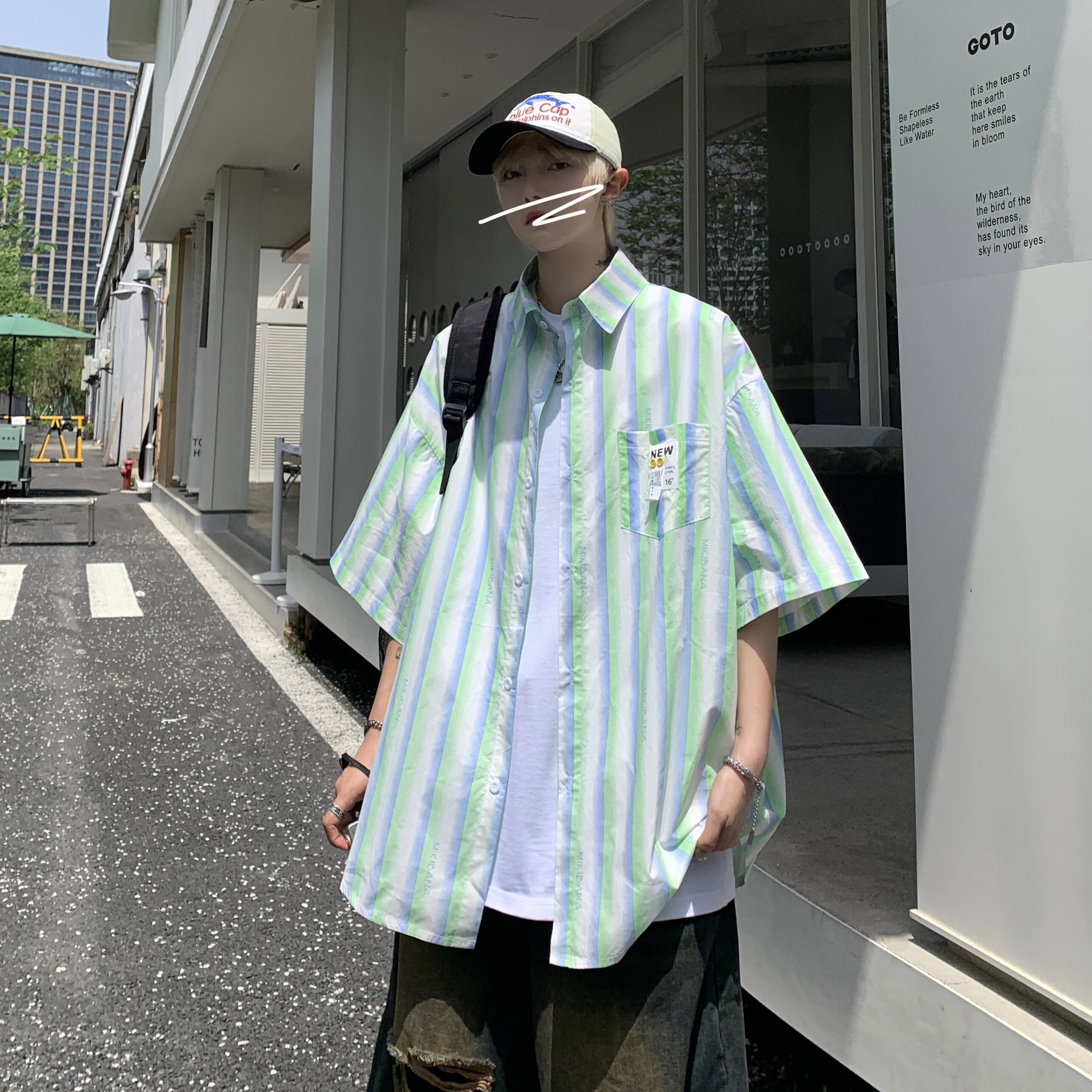 XZ-230-1CS218清凉一夏宽松水墨条纹扎染渐变休闲短袖衬衫P48控68，男装T恤，星座230-1