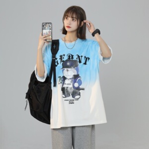 XZ-230-1T25清凉夏装中性风宽松全棉扎染渐变休闲短袖T恤P45控58图片