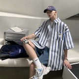 XZ-230-1CS218清凉一夏宽松水墨条纹扎染渐变休闲短袖衬衫P48控68，男装T恤，星座230-1