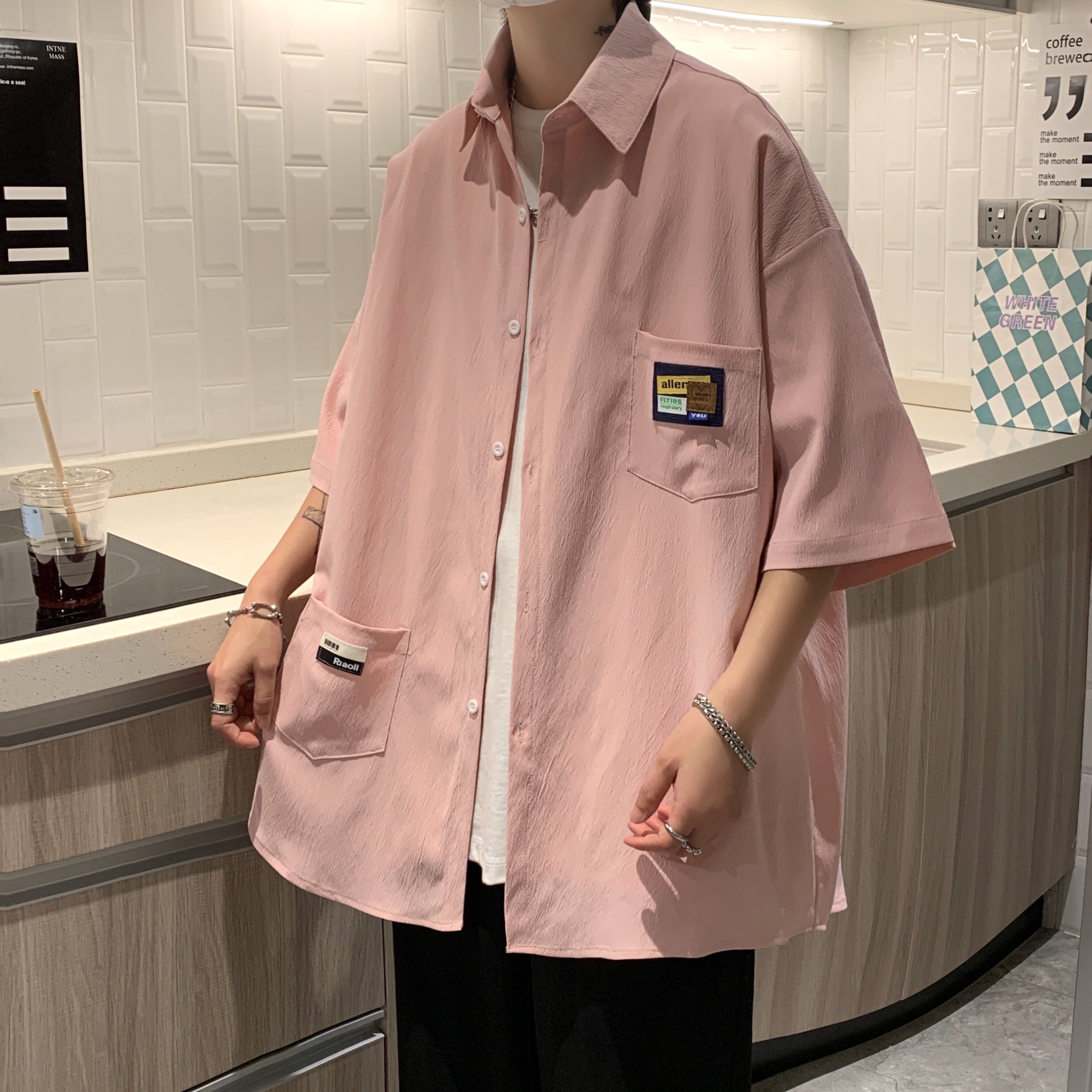 胖胖哥短袖衬衫男士ins潮牌设计感大码衬衣夏季港风宽松百搭外套,男装T恤,星座230-1