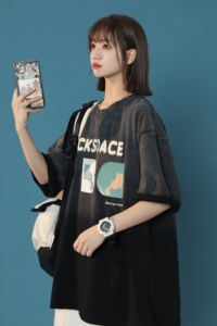 XZ-230-1T21清凉夏装中性风宽松扎染渐变休闲全棉短袖T恤P45控58图片
