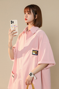 XZ-230-1CS208中性小香风高品质水洗棉邹休闲短袖衬衫P35控48货足图片