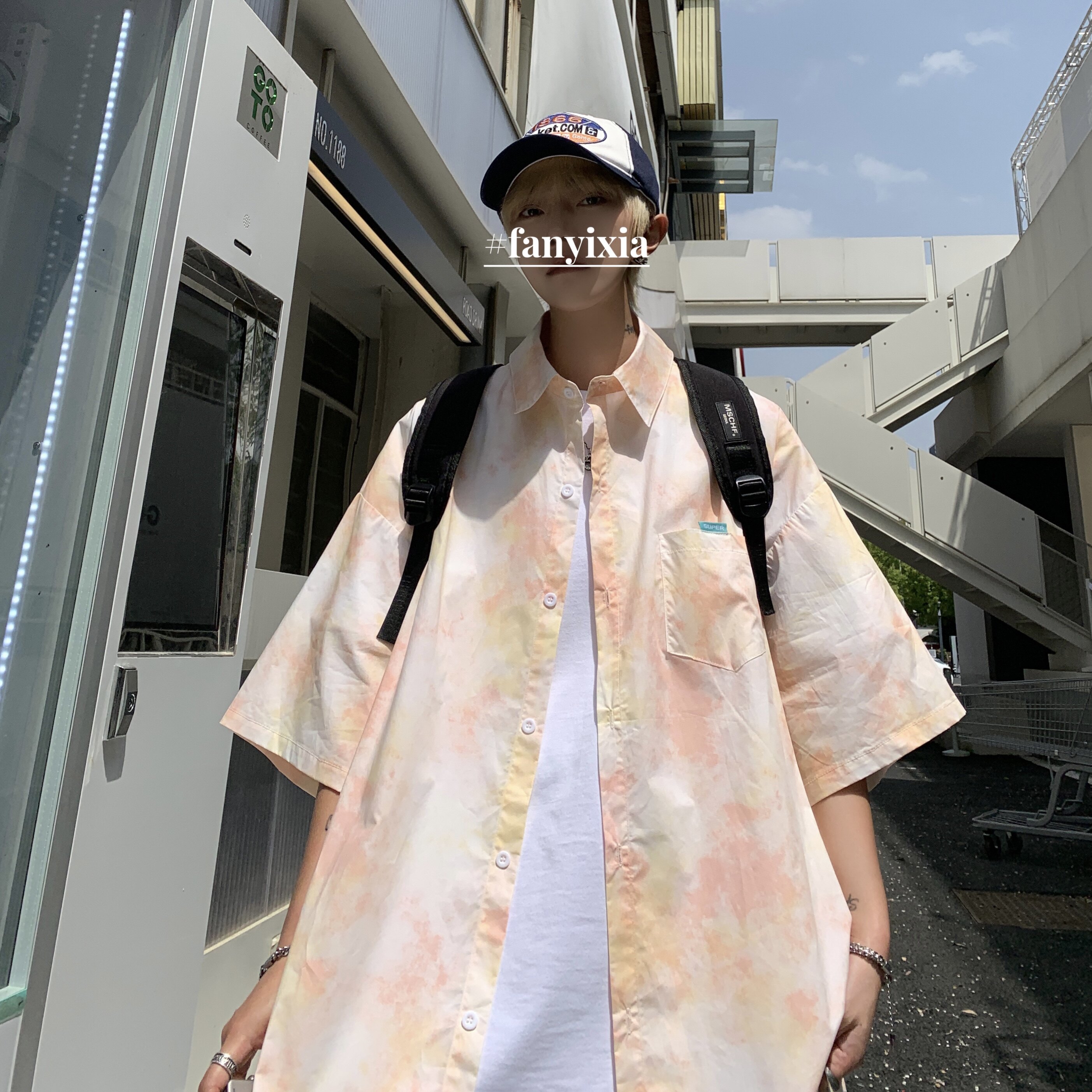 XZ-230-1CS222清凉一夏水墨扎染宽松渐变全棉休闲短袖衬衫P48控68，男装T恤，星座230-1