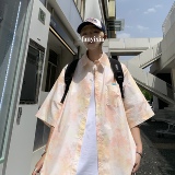 XZ-230-1CS222清凉一夏水墨扎染宽松渐变全棉休闲短袖衬衫P48控68，男装T恤，星座230-1