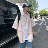 XZ-230-1CS222清凉一夏水墨扎染宽松渐变全棉休闲短袖衬衫P48控68，男装T恤，星座230-1