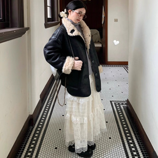 一只西由XIYO两面穿皮毛一体羊羔毛机车服宽松冬季 皮草麂皮外套女