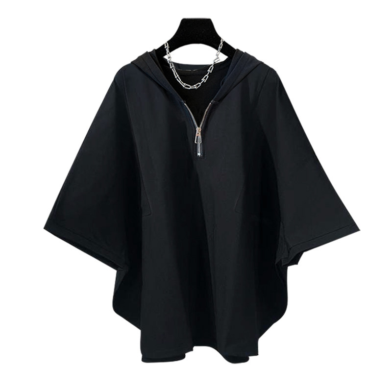 SOLID COLOR HALF ZIP BAT SLEEVE DESIGN SHORT SLEEVE T-SHIRT SUMMER TREND STUDENT LOOSE COUPLE HALF SLEEVE SHIRT MEN AND WOMEN