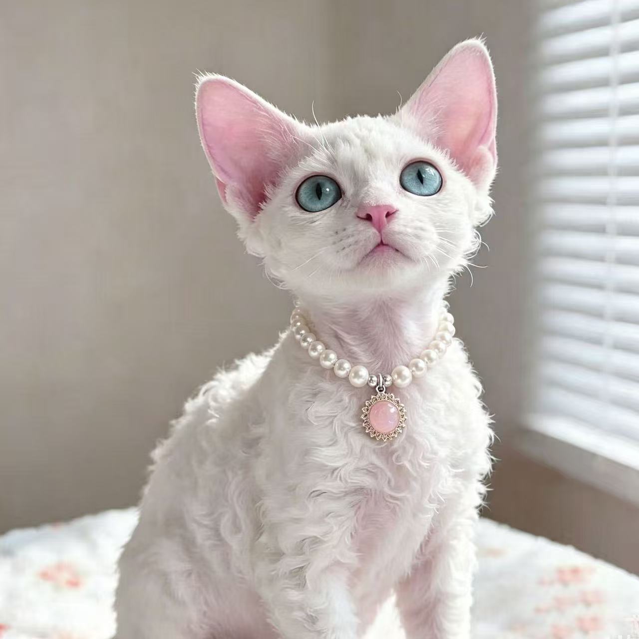 猫狗通用淡彩宝石珍珠项圈