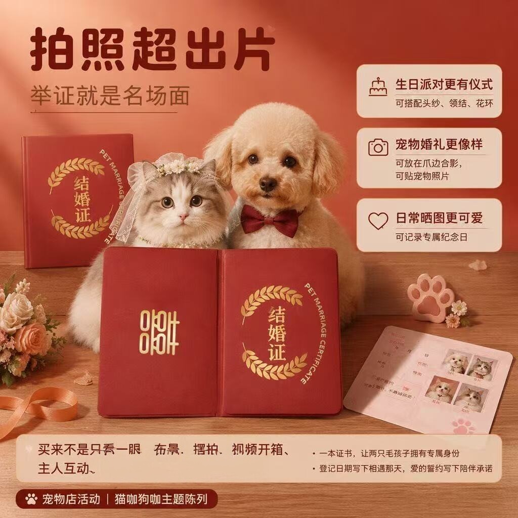猫狗通用可爱宠物结婚证拍照本