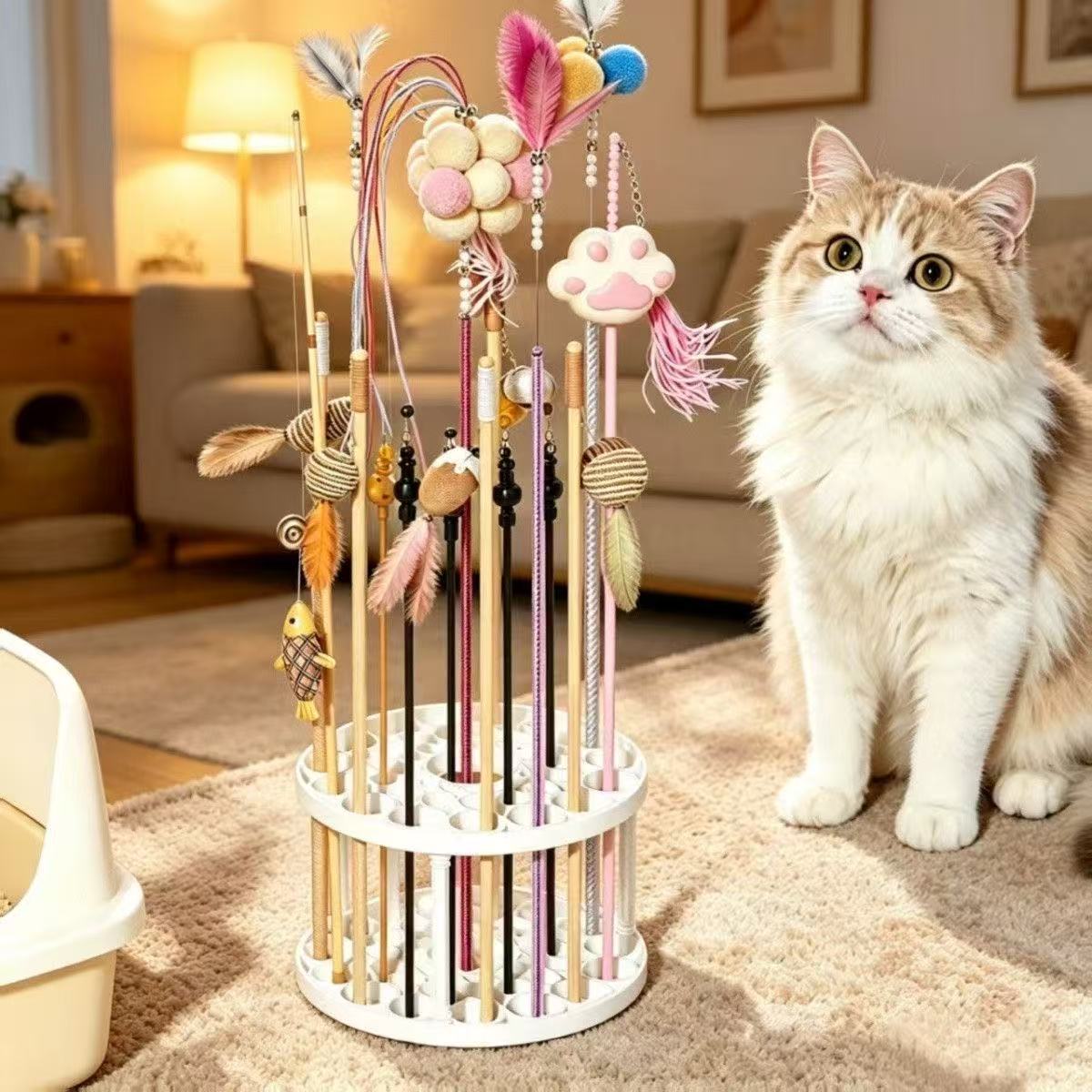 桌面简易大容量多功能逗猫棒收纳