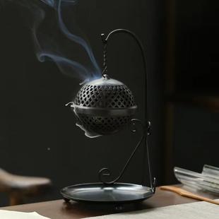 创意香薰炉摆件 铁架陶瓷吊球香炉盘香炉倒流香炉 家用室内茶道定