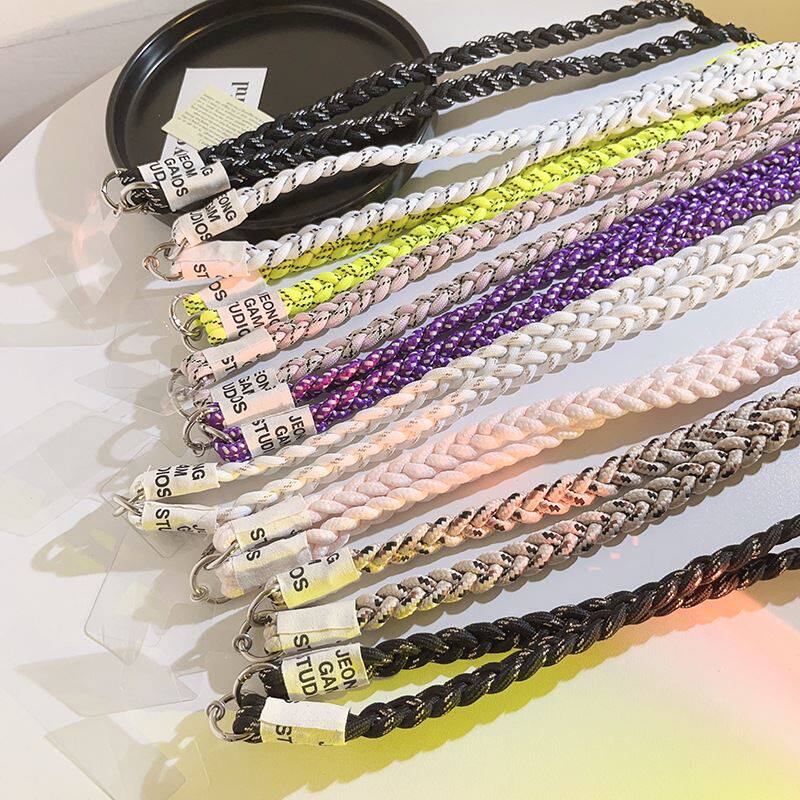 ins网红加厚标签手机挂绳加长斜跨链diy麻花编织带双扣挂链背带式