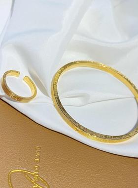 开口爱心刻字戒指手镯女久不掉色 仿24k指环手环镯子沙金首饰定制