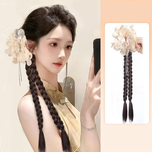 假发马尾女仿真发自然逼真蝶恋花流苏双麻花侧边甜酷拳击辫假发