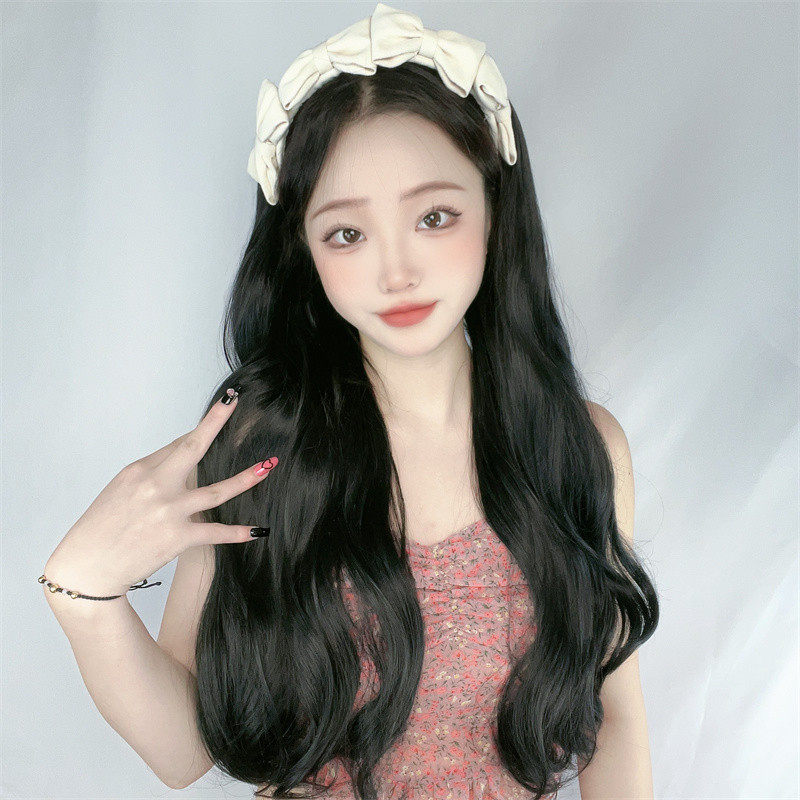 爆款假发女长发蝴蝶结发箍假发一体式半头套仿真大波浪假发片
