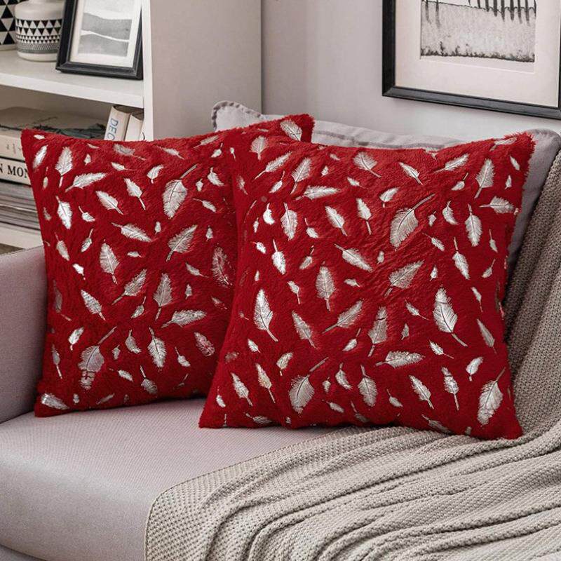 圣诞烫金羽毛抱枕套新婚沙发客厅毛绒靠枕靠垫套罩定制