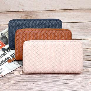 风琴卡包色商务长款卡片包男士手机包编织纹大容量手拿包女定制