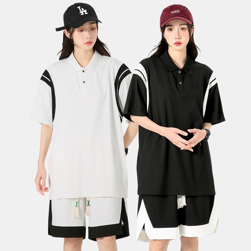 科技POLO套装男夏季潮流牛仔短裤宽松男装一套搭配痞帅炸街两件套