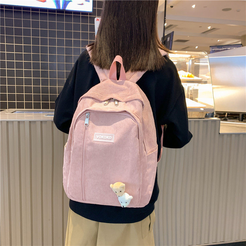 灯芯绒书包女韩版原宿ulzng中学生棉布大学生双肩包日系背包冬