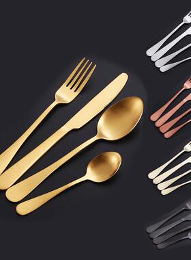 砂光1010不锈钢刀叉勺黑色镀金牛排刀叉勺餐具四件套西餐餐具套装