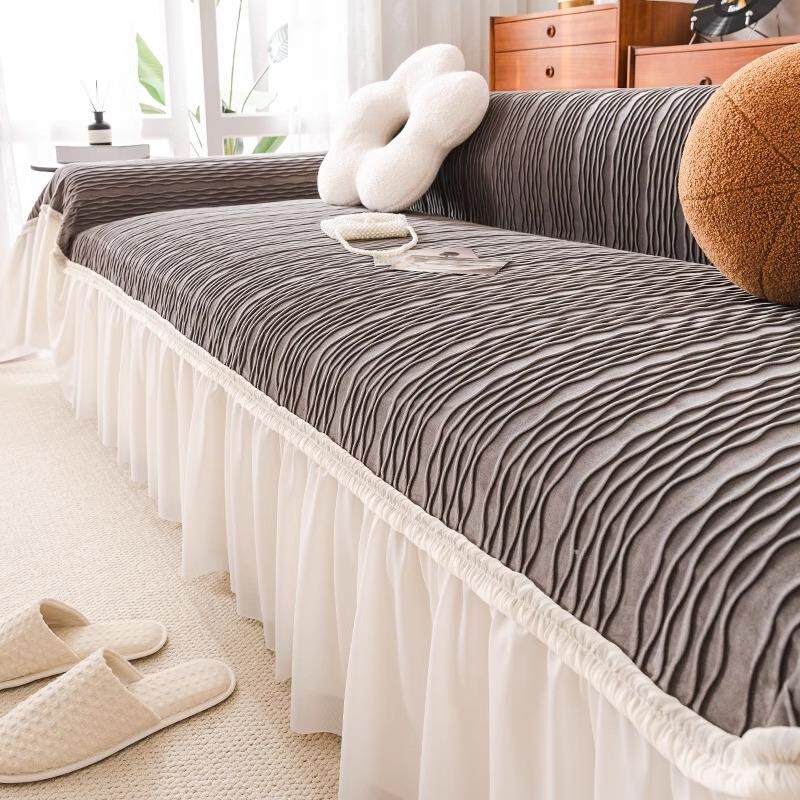 奶油风沙发盖布2025新款全包套罩四季通用防滑蕾丝毯子坐垫沙发巾