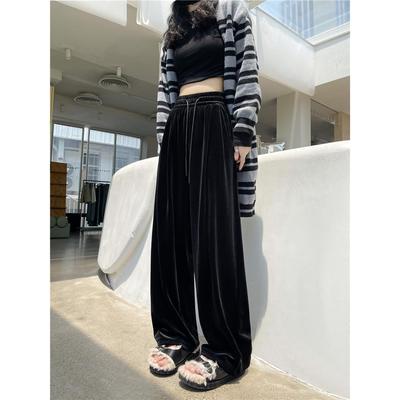 金丝绒阔腿裤女秋季2025新款慵懒垂坠感小个子直筒拖地丝绒裤子定